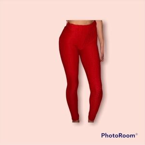 Red Textured Leggings